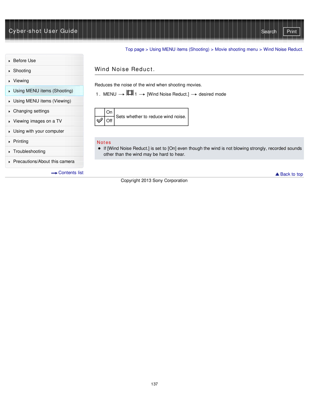 Sony DSC-RX1/RX1R manual Wind Noise Reduct 