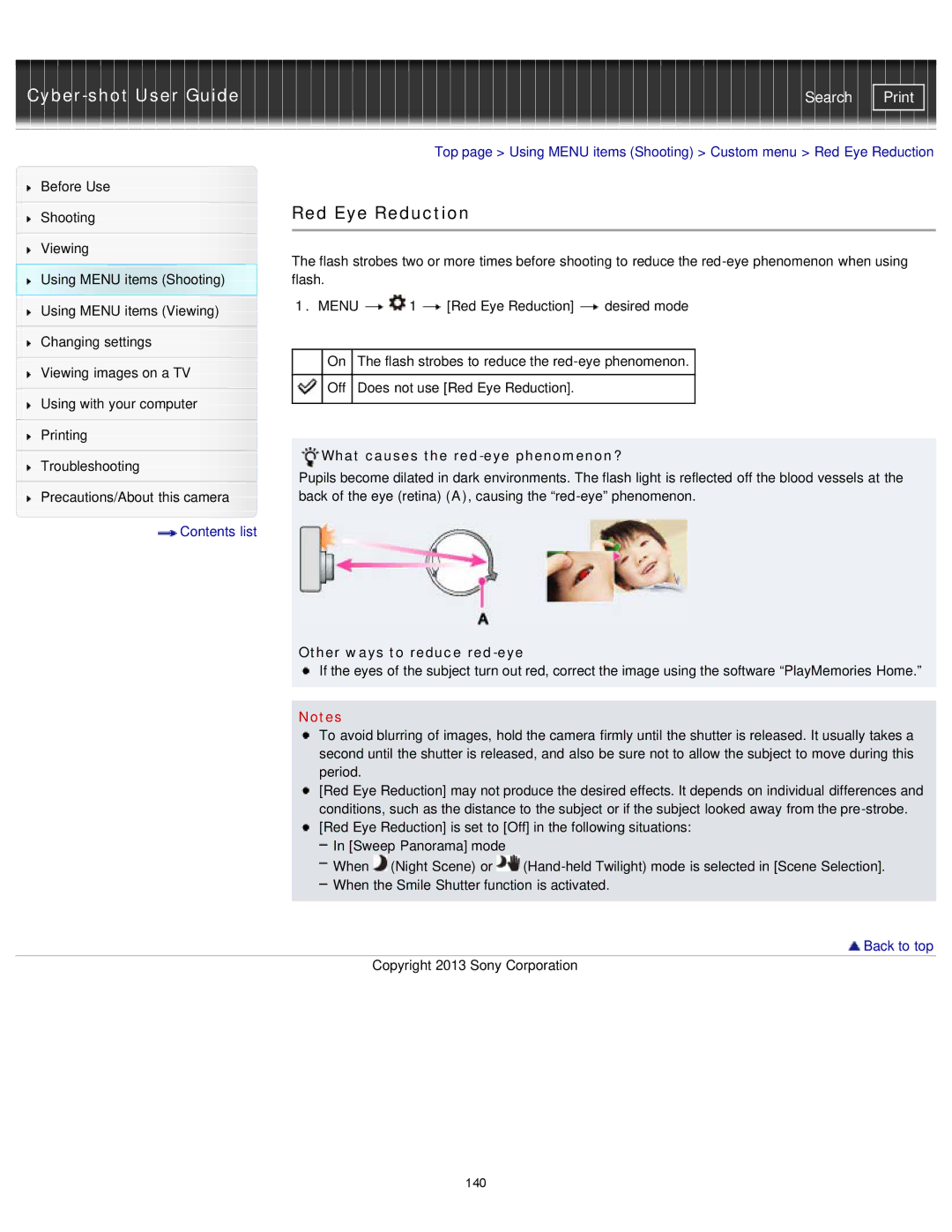 Sony DSC-RX1/RX1R manual Red Eye Reduction, What causes the red-eye phenomenon?, Other ways to reduce red-eye 