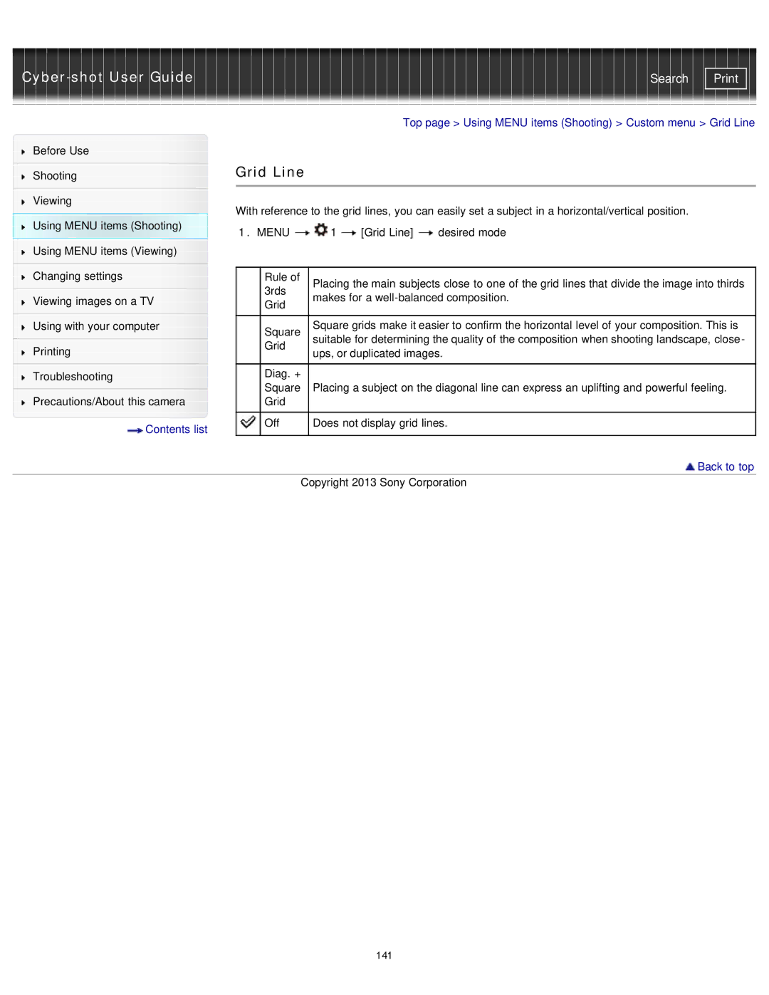 Sony DSC-RX1/RX1R manual Grid Line 