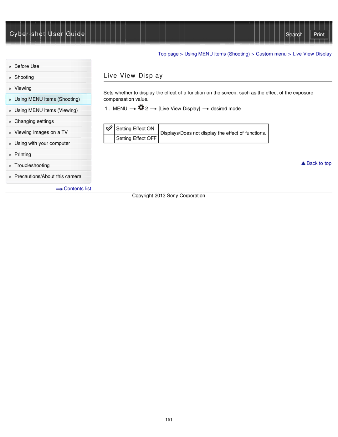 Sony DSC-RX1/RX1R manual Live View Display 