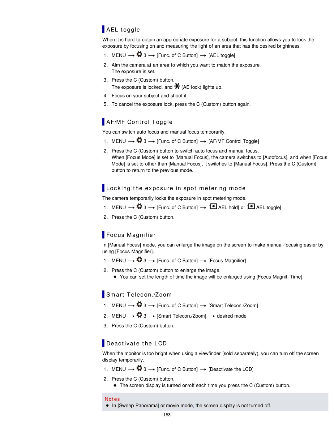 Sony DSC-RX1/RX1R manual AEL toggle, AF/MF Control Toggle, Locking the exposure in spot metering mode, Focus Magnifier 