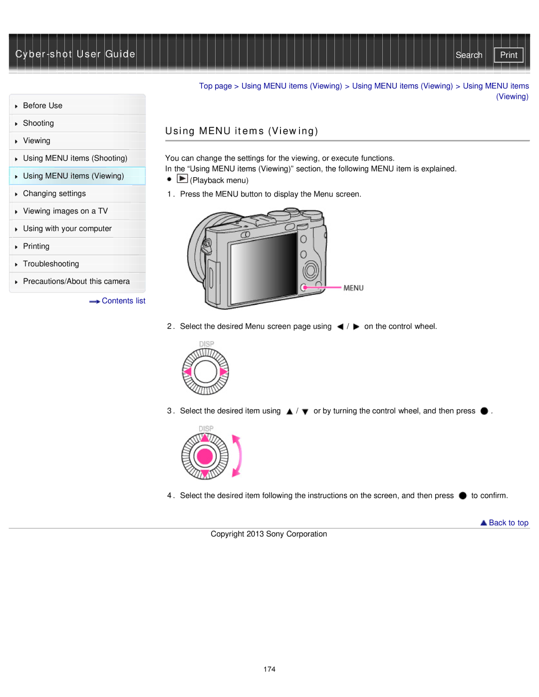 Sony DSC-RX1/RX1R manual Using Menu items Viewing 