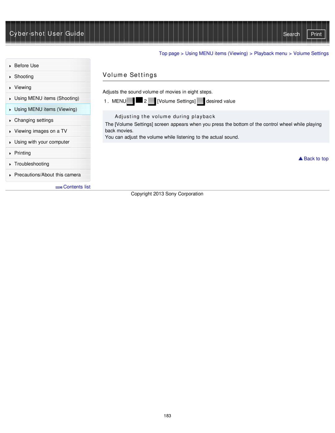 Sony DSC-RX1/RX1R manual Volume Settings, Adjusting the volume during playback 