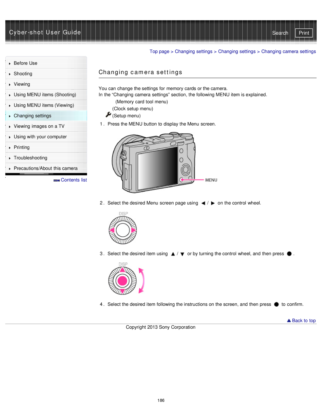 Sony DSC-RX1/RX1R manual Changing camera settings 