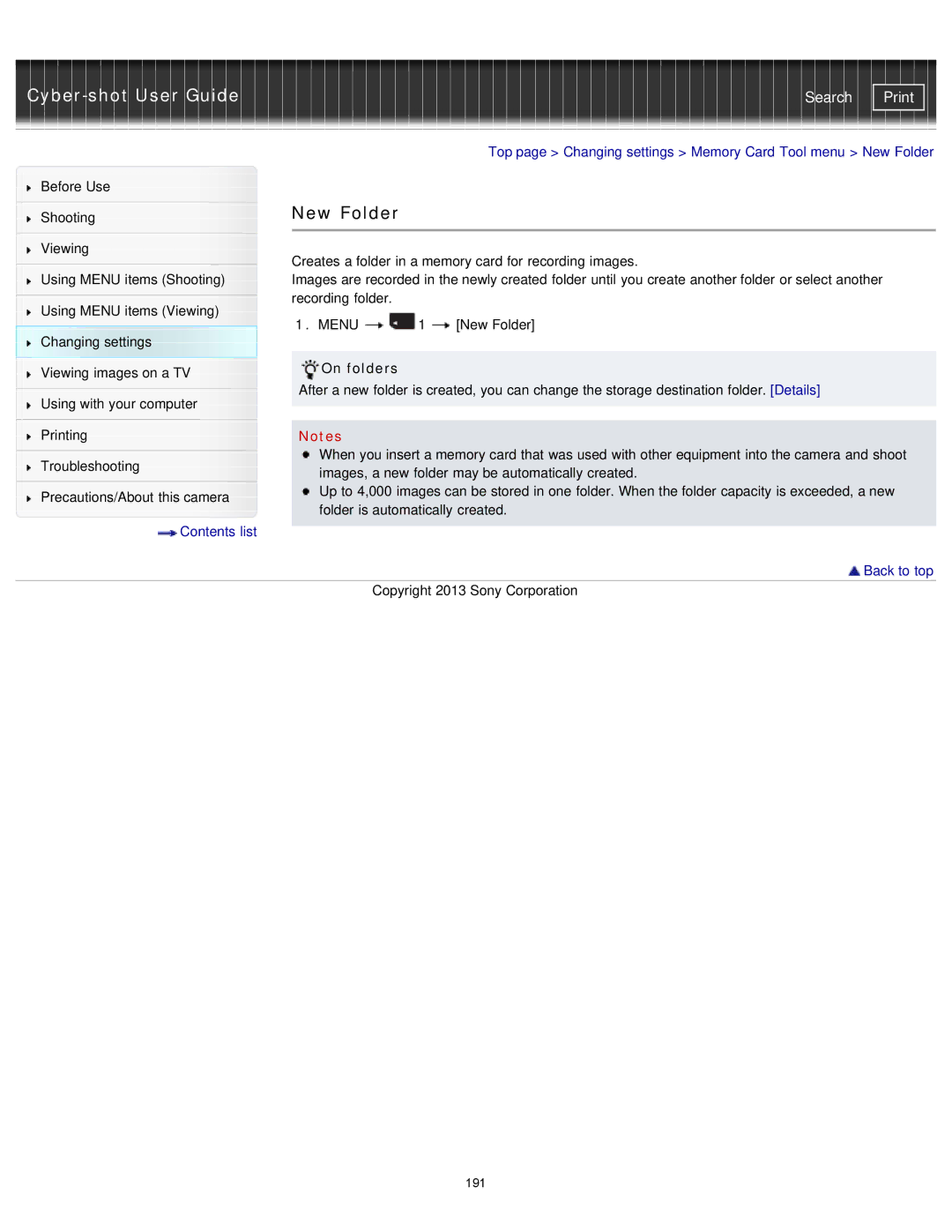 Sony DSC-RX1/RX1R manual New Folder, On folders 