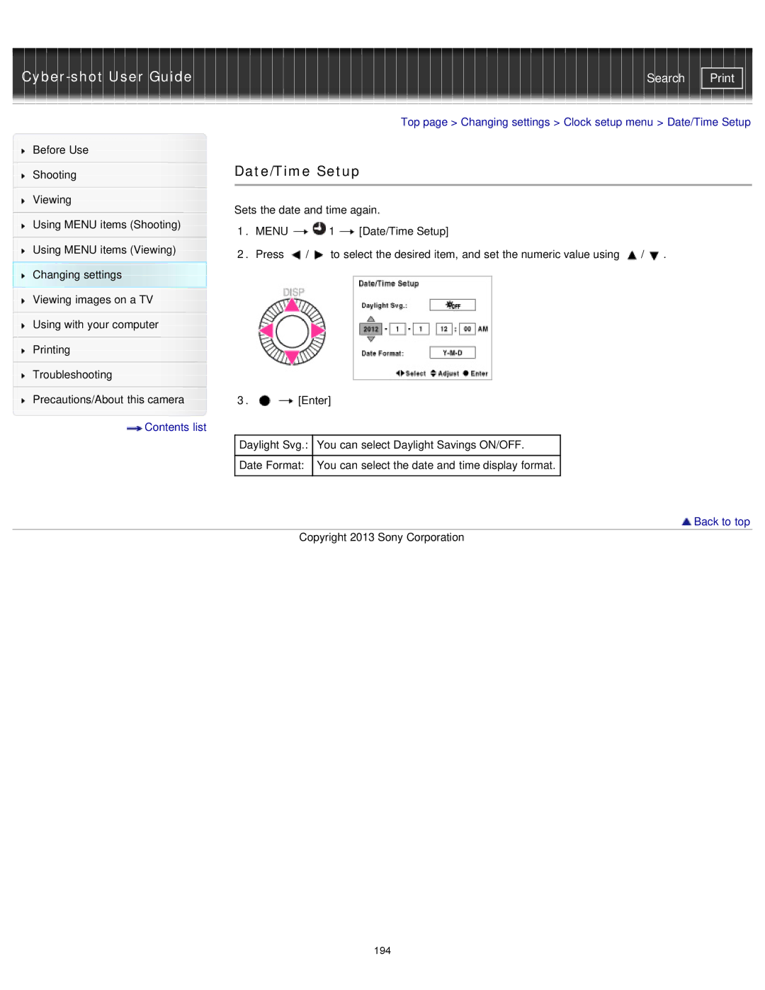 Sony DSC-RX1/RX1R manual Date/Time Setup 