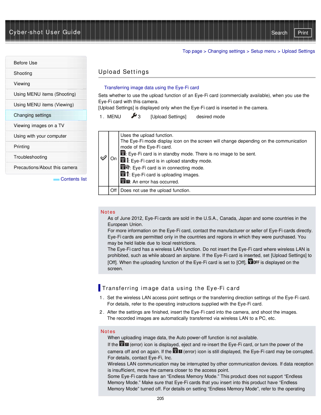 Sony DSC-RX1/RX1R manual Upload Settings, Transferring image data using the Eye-Fi card 