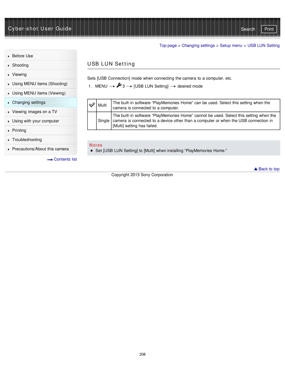 Sony DSC-RX1/RX1R manual USB LUN Setting 