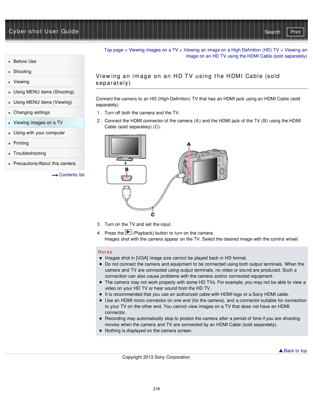 Sony DSC-RX1/RX1R manual Viewing an image on an HD TV using the Hdmi Cable sold, Separately 