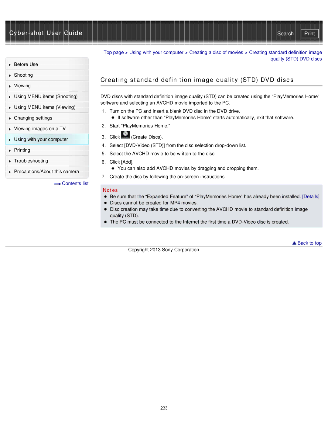 Sony DSC-RX1/RX1R manual Creating standard definition image quality STD DVD discs 