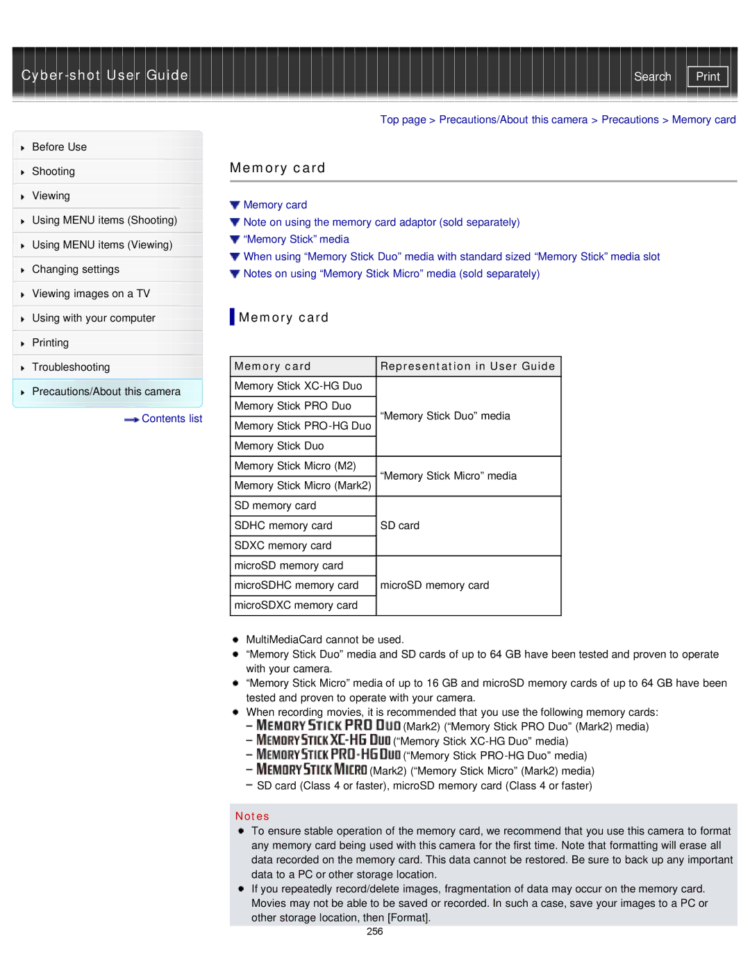 Sony DSC-RX1/RX1R manual Memory card Representation in User Guide 