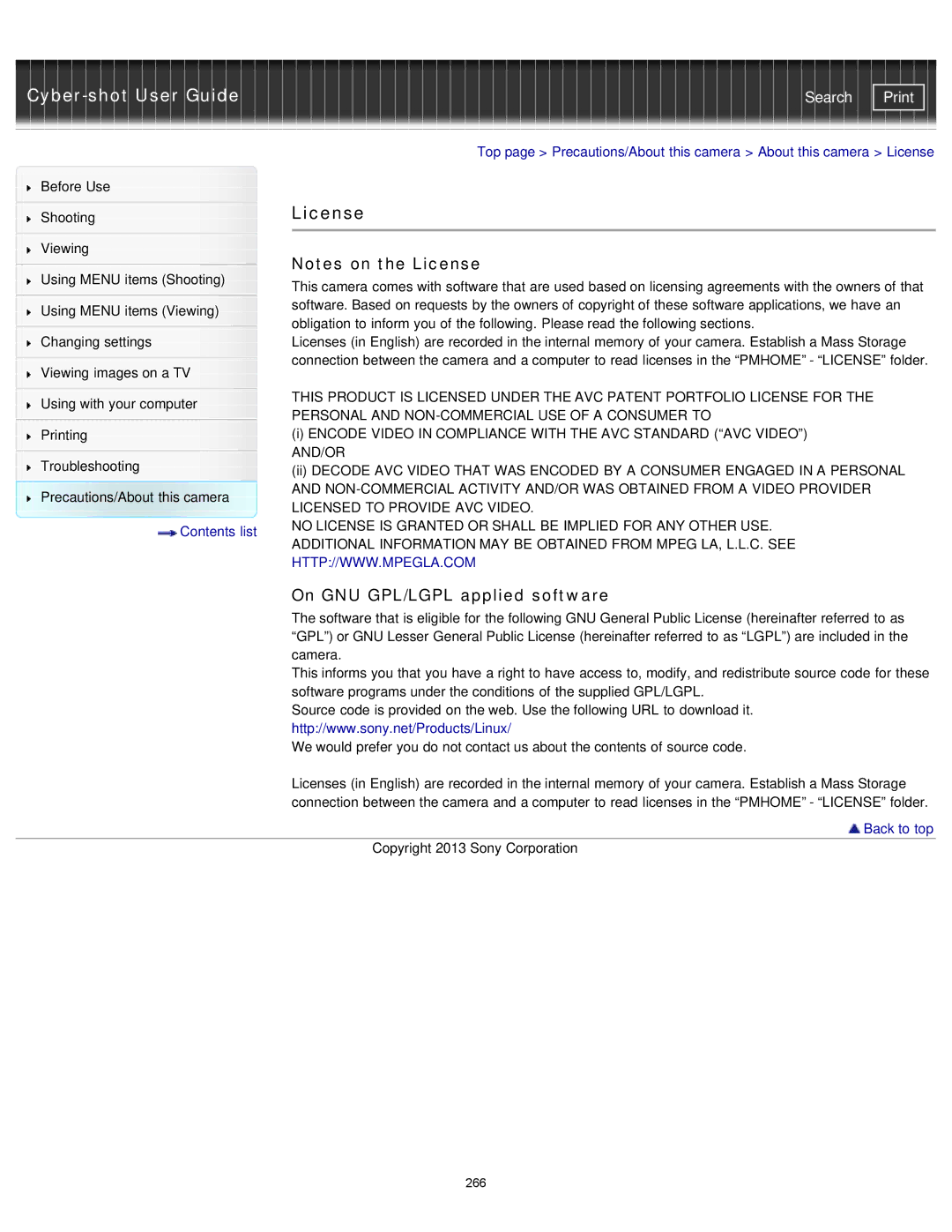 Sony DSC-RX1/RX1R manual License, On GNU GPL/LGPL applied software 
