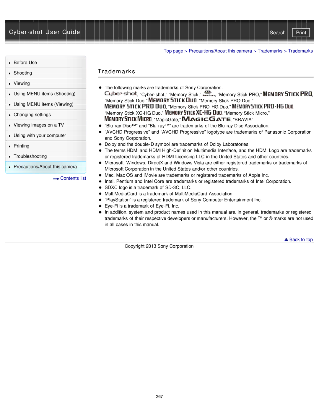 Sony DSC-RX1/RX1R manual Trademarks, Eye-Fi is a trademark of Eye-Fi, Inc 