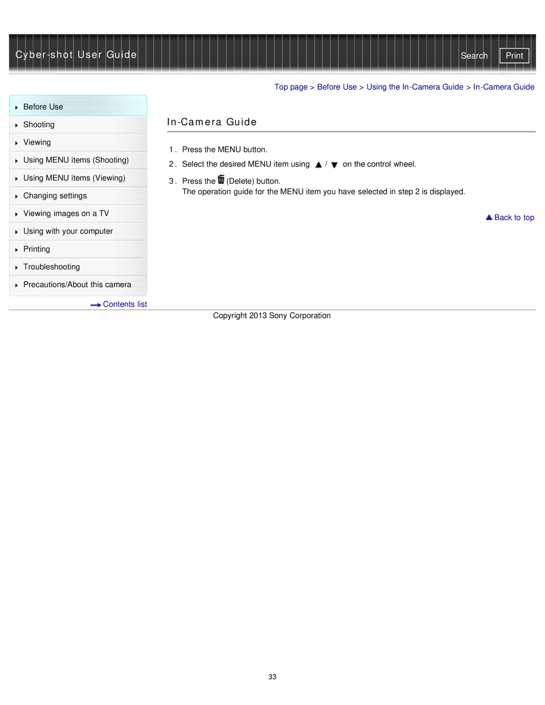 Sony DSC-RX1/RX1R manual In-Camera Guide 