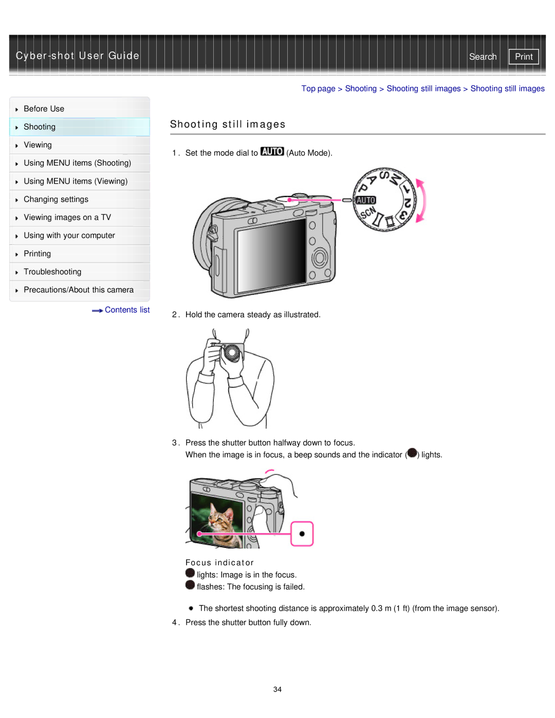 Sony DSC-RX1/RX1R manual Shooting still images, Focus indicator 