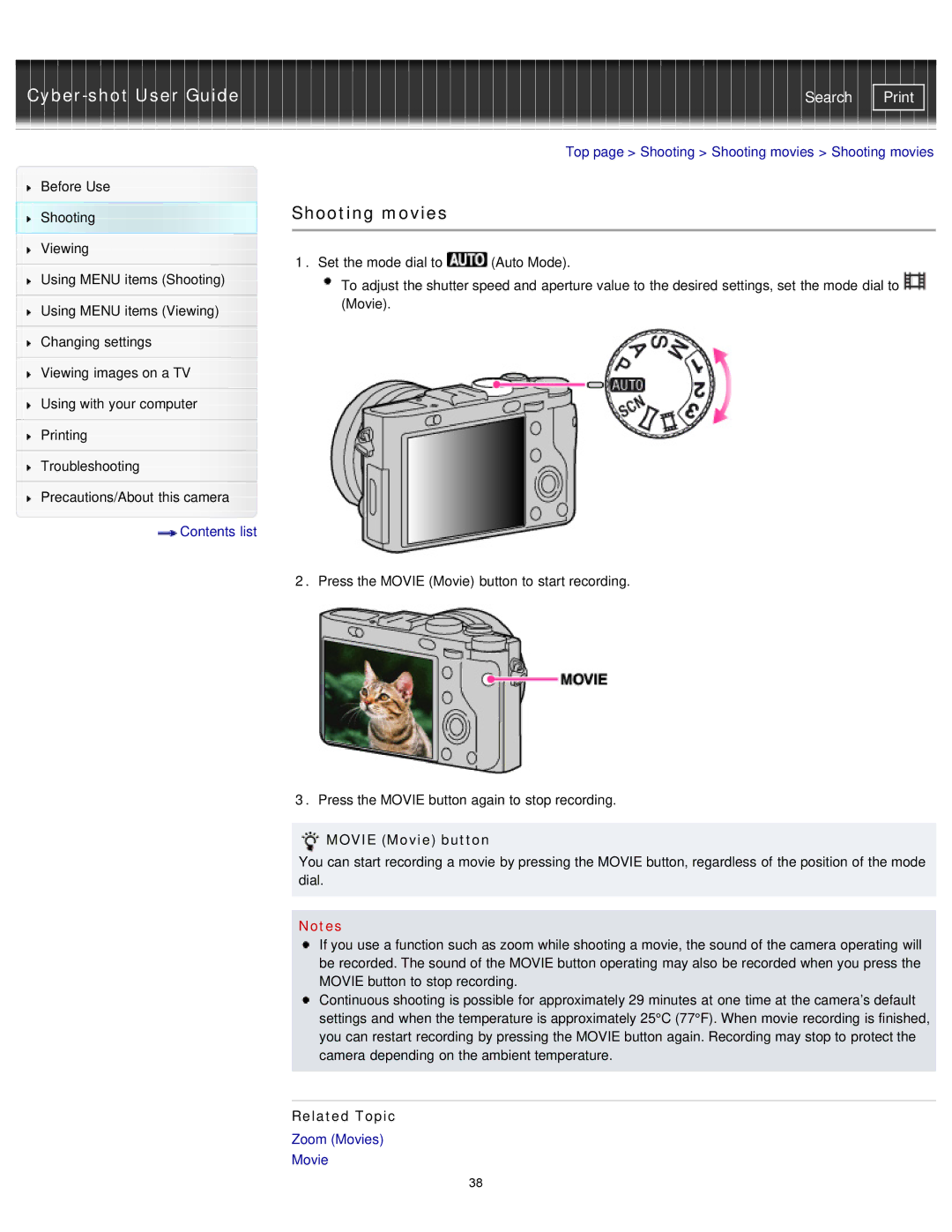 Sony DSC-RX1/RX1R manual Shooting movies, Movie Movie button 