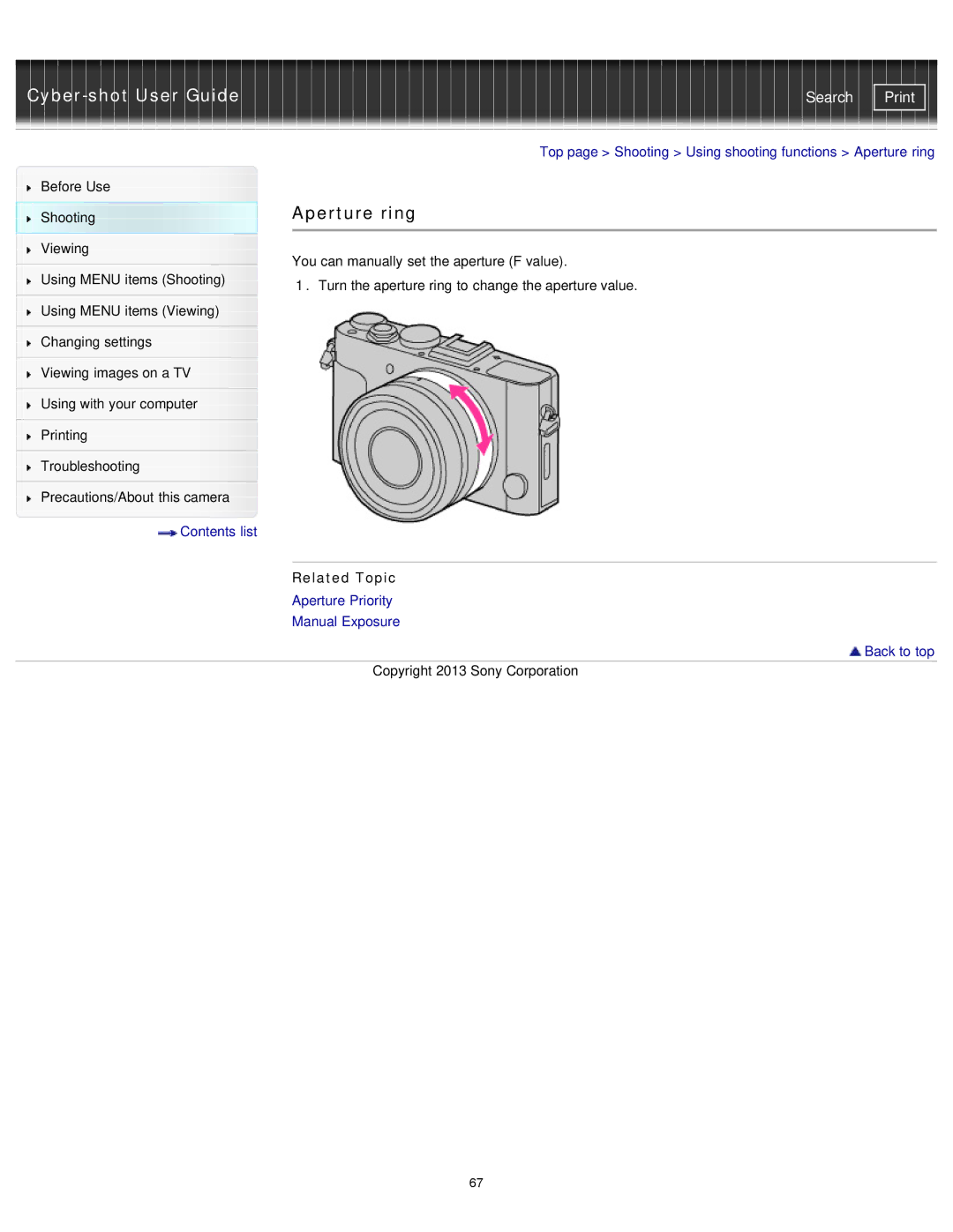 Sony DSC-RX1/RX1R manual Aperture ring 