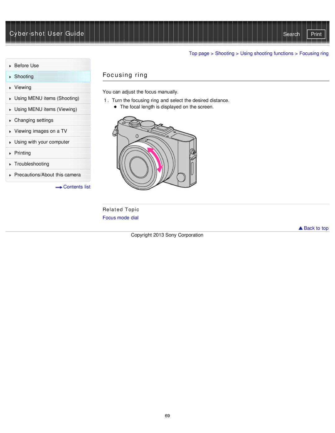 Sony DSC-RX1/RX1R manual Focusing ring 