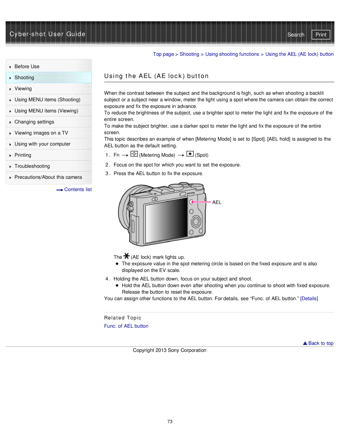Sony DSC-RX1/RX1R manual Using the AEL AE lock button 