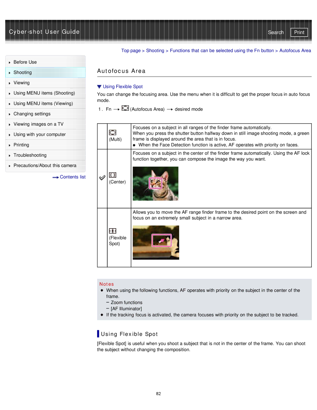 Sony DSC-RX1/RX1R manual Autofocus Area, Using Flexible Spot 