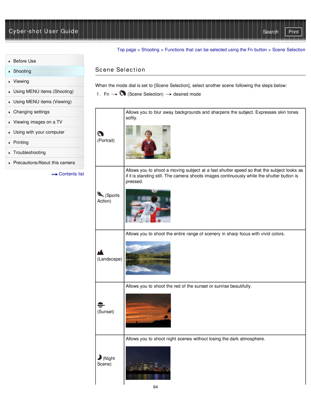 Sony DSC-RX1/RX1R manual Scene Selection 