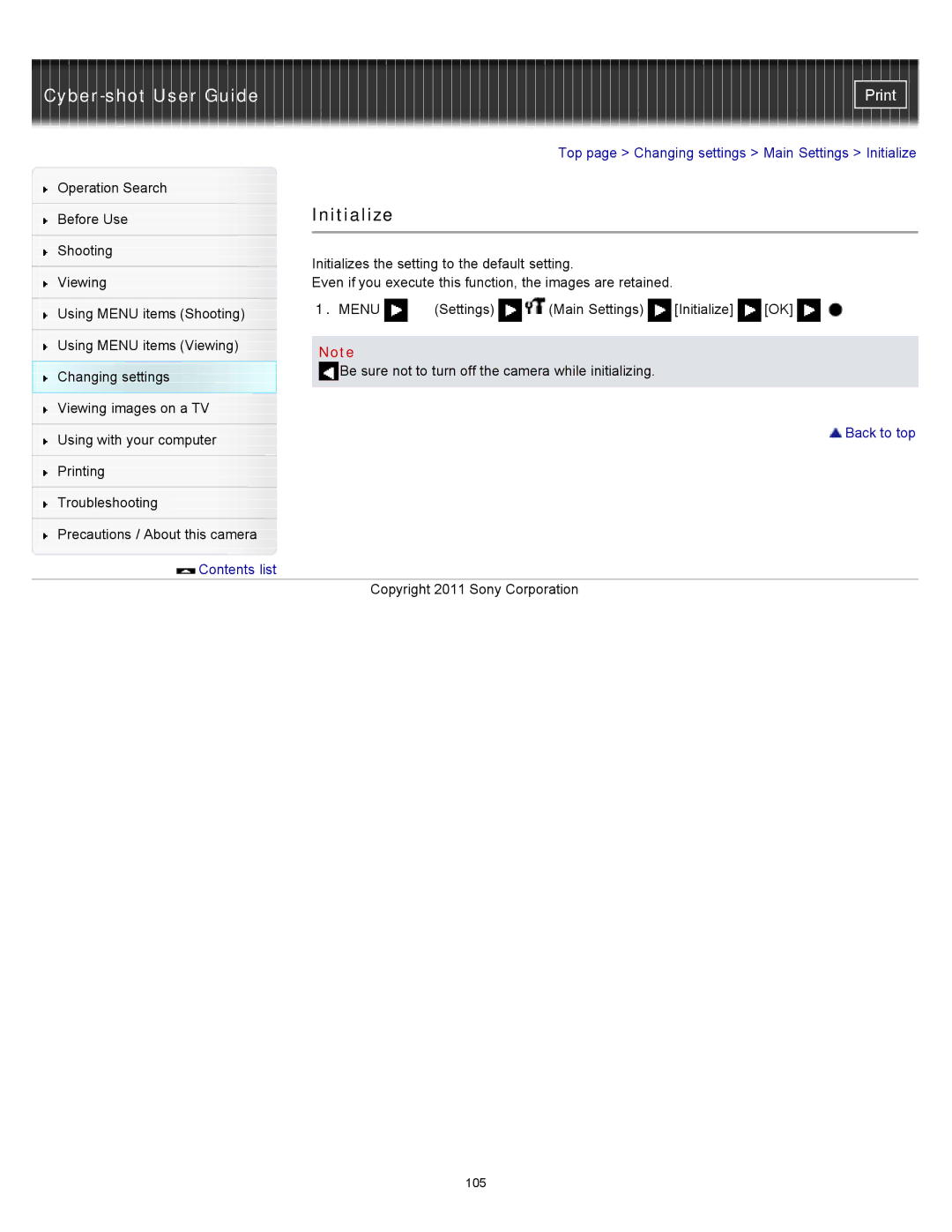 Sony DSC-S3000 manual Initialize 