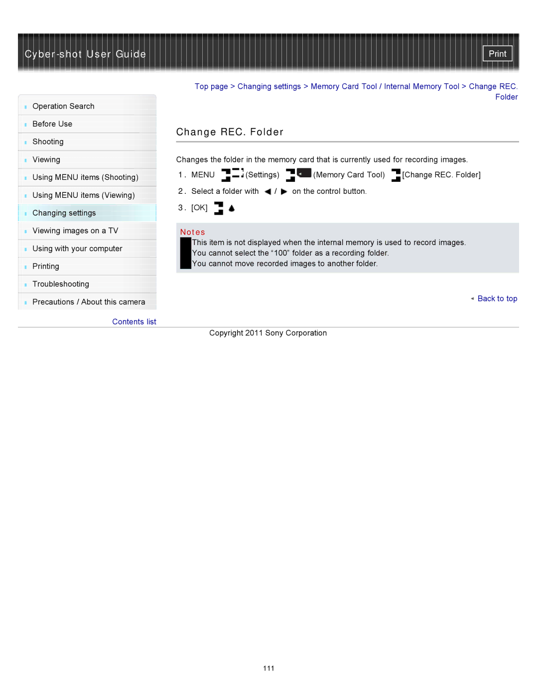 Sony DSC-S3000 manual Change REC. Folder 