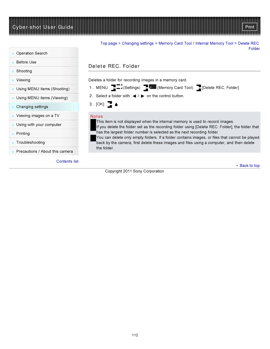 Sony DSC-S3000 manual Delete REC. Folder 