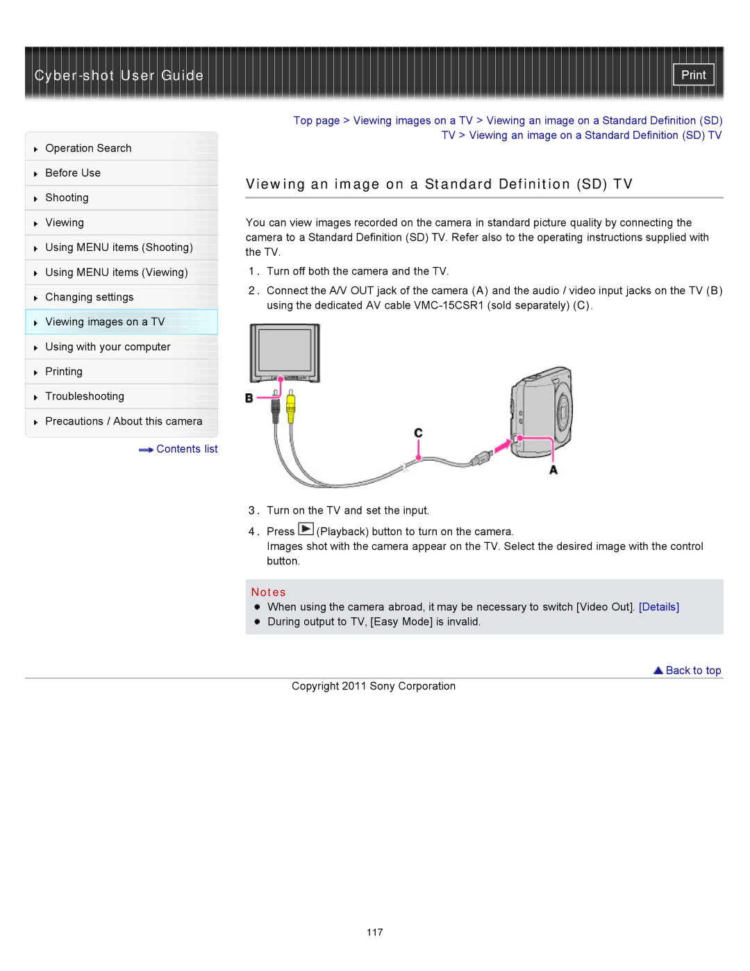 Sony DSC-S3000 manual Viewing an image on a Standard Definition SD TV 