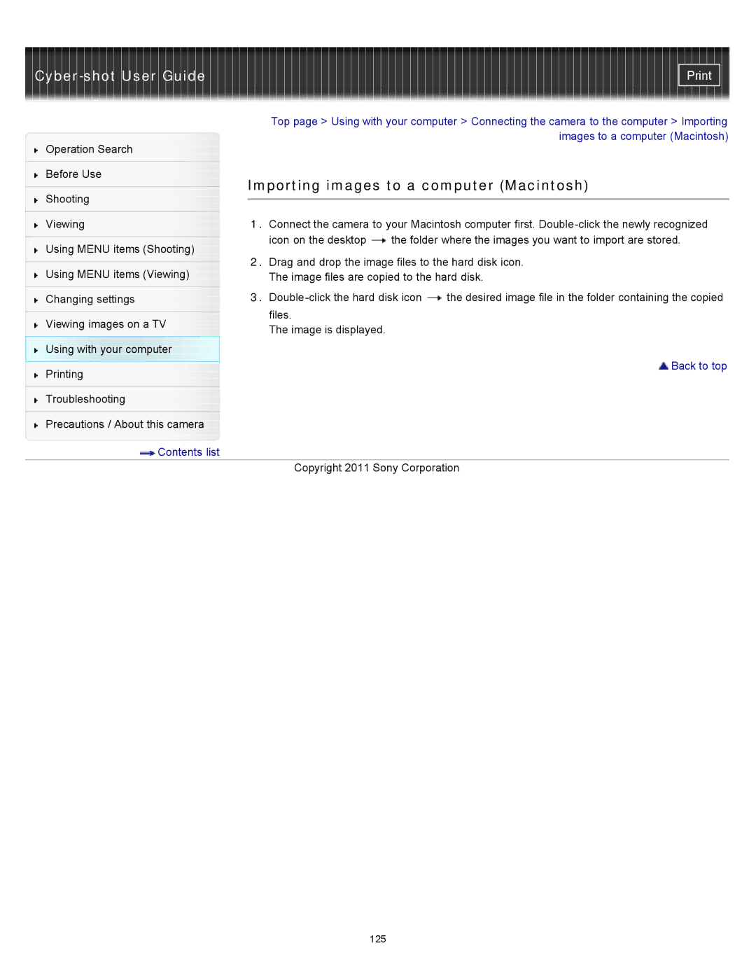 Sony DSC-S3000 manual Importing images to a computer Macintosh 