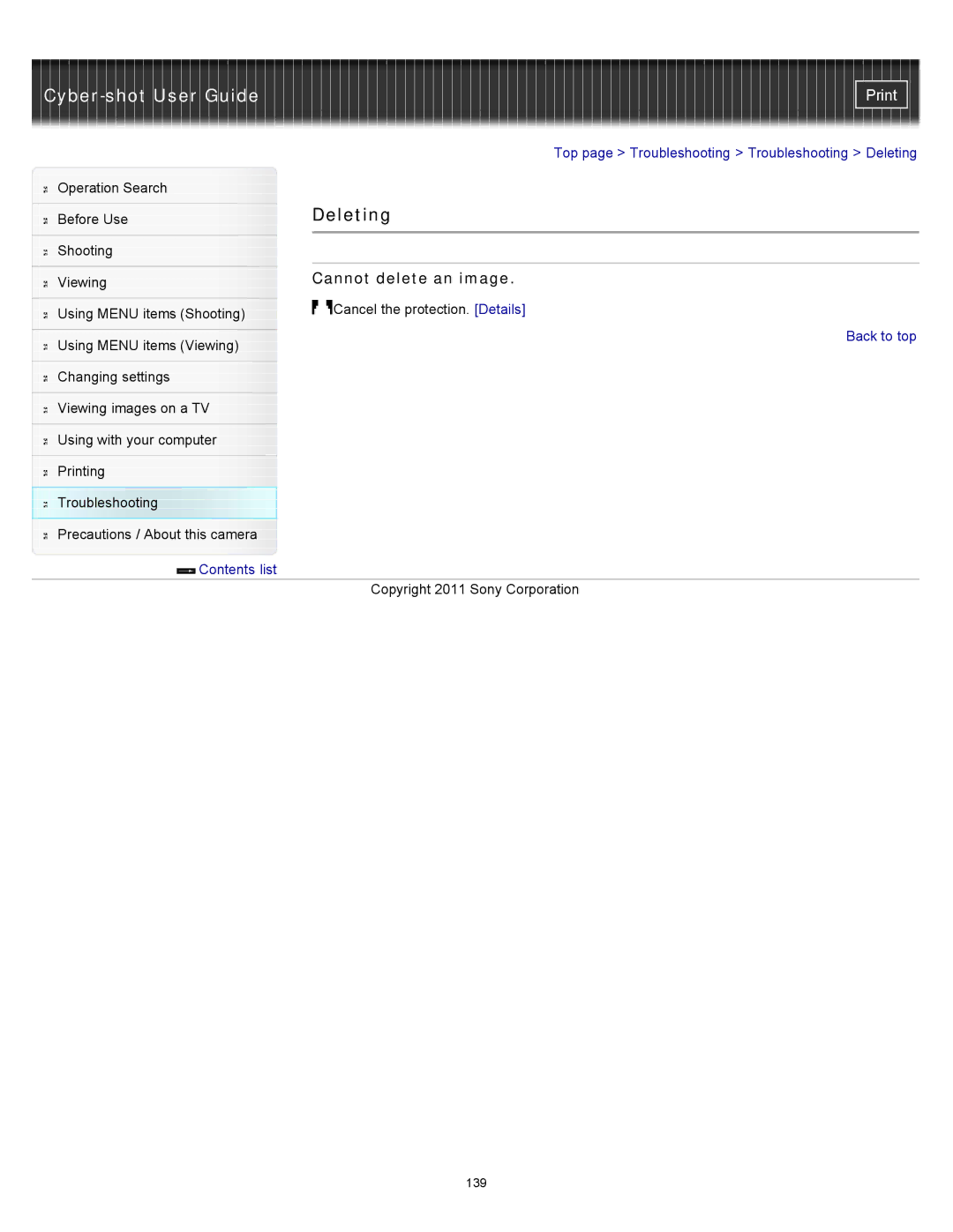 Sony DSC-S3000 manual Deleting, Cannot delete an image 