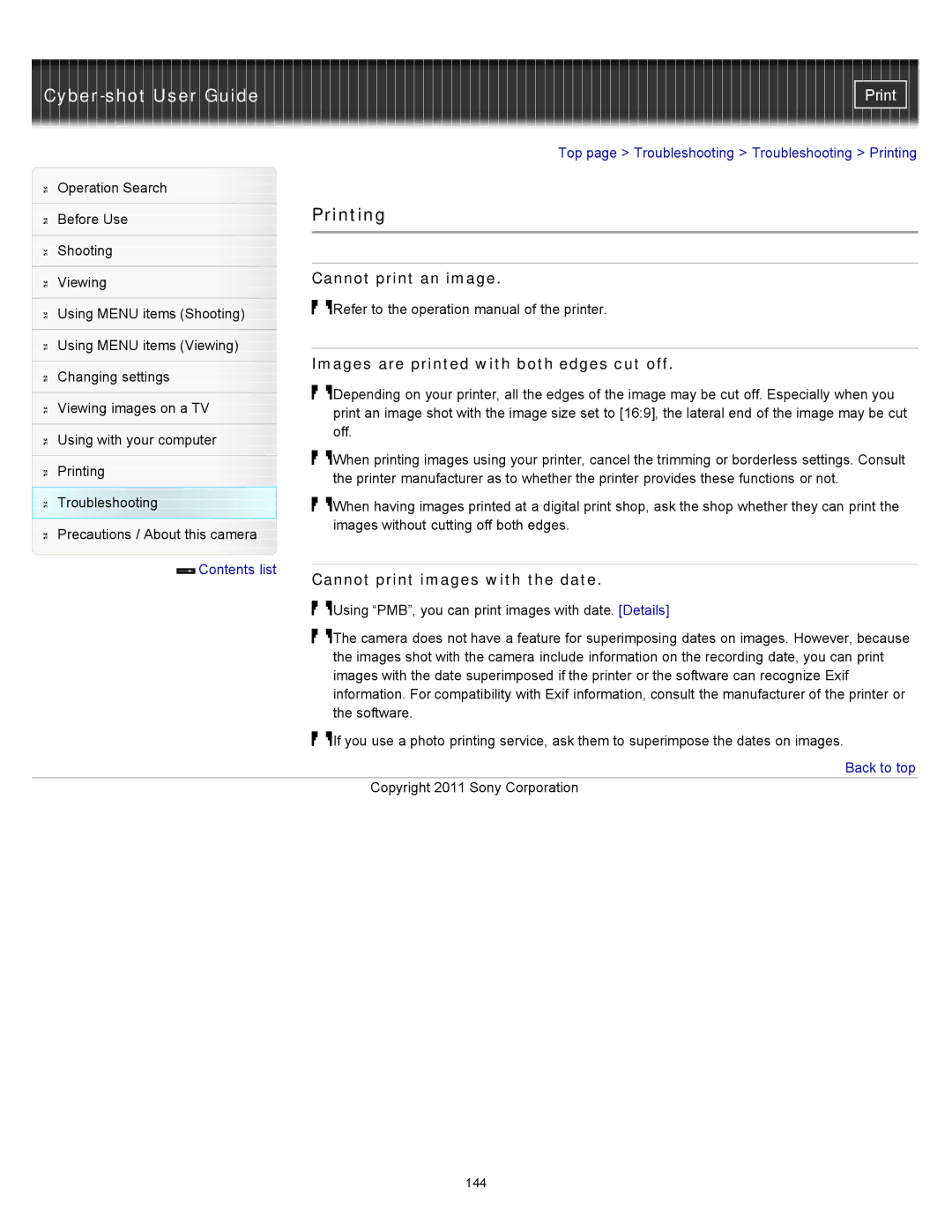 Sony DSC-S3000 manual Printing, Cannot print images with the date 