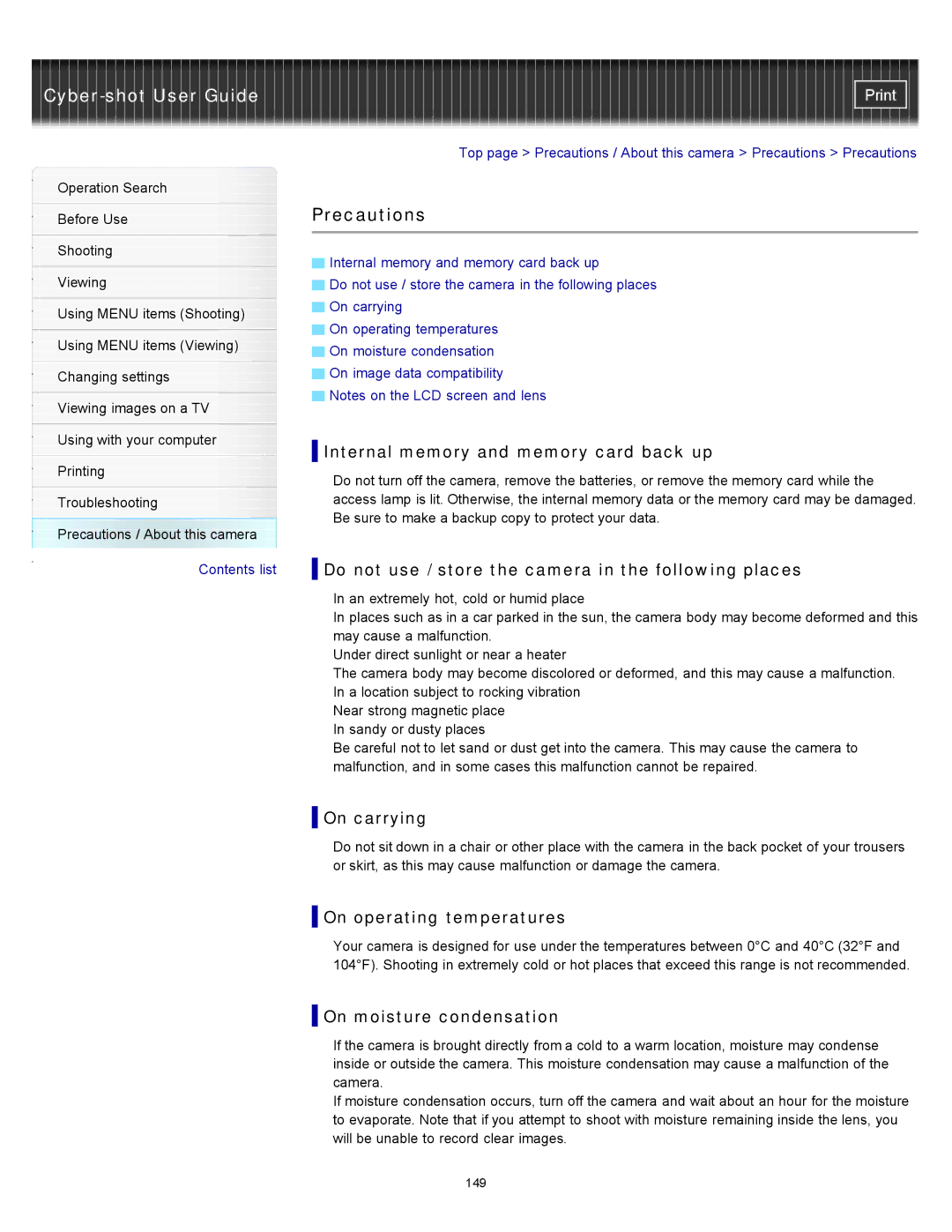 Sony DSC-S3000 manual Precautions 