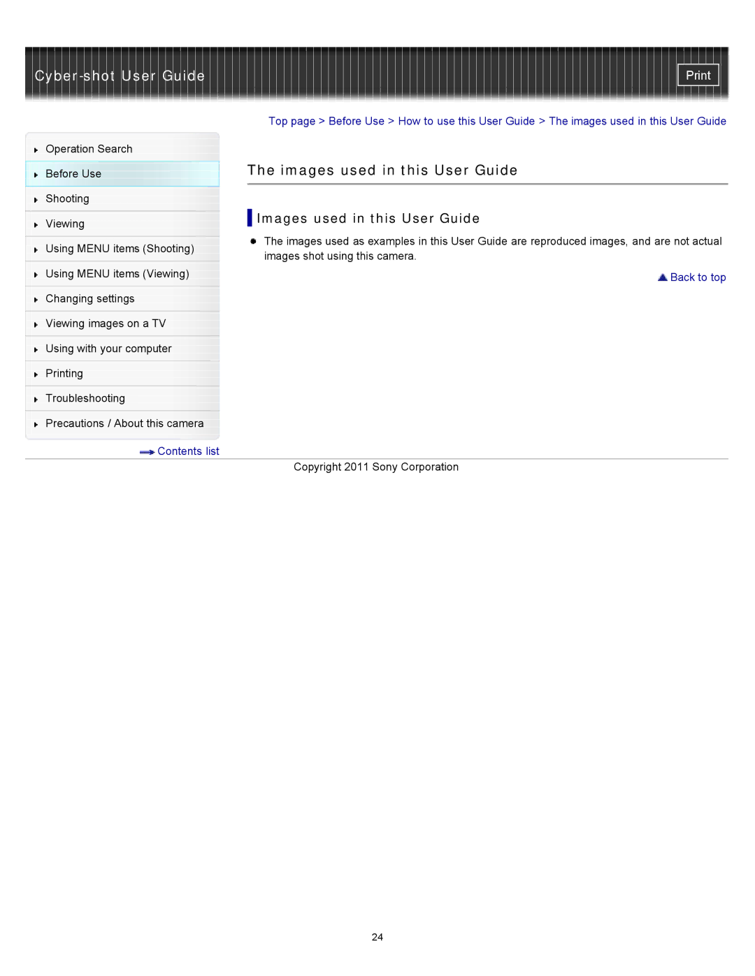 Sony DSC-S3000 manual Images used in this User Guide 