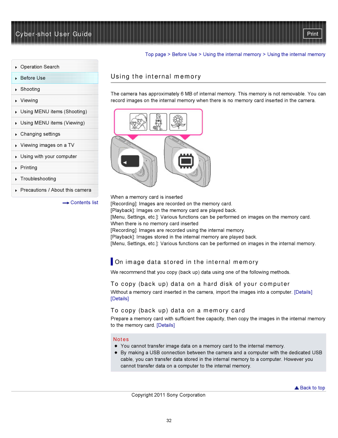 Sony DSC-S3000 manual Using the internal memory, On image data stored in the internal memory 