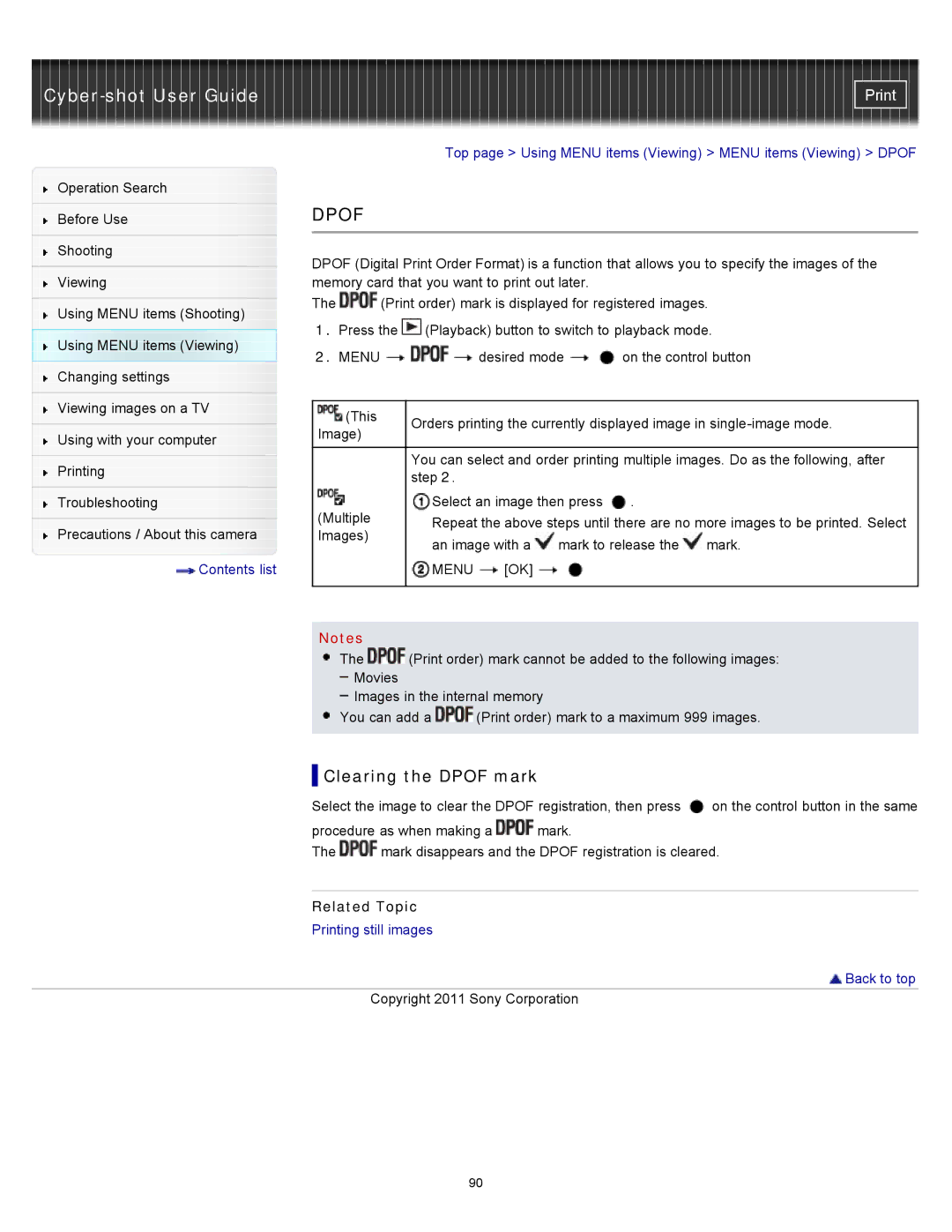 Sony DSC-S3000 manual Clearing the Dpof mark 