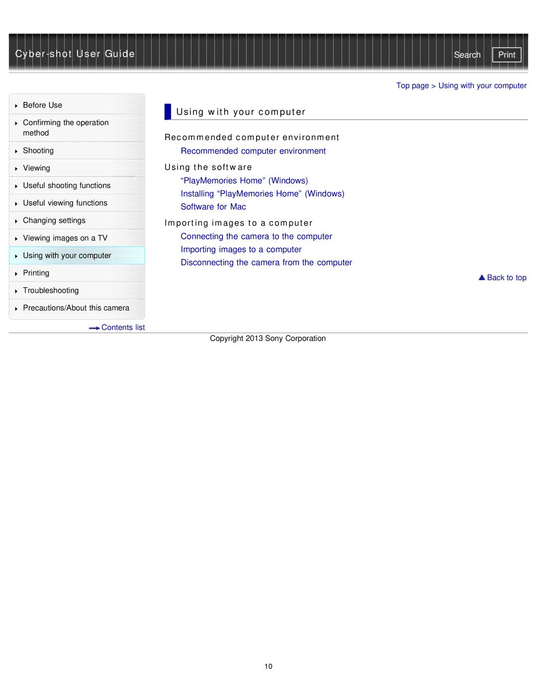 Sony DSCTF1/R, DSC-TF1/LC, DSCTF1B, DSCTF1/B Using with your computer, Recommended computer environment, Using the software 