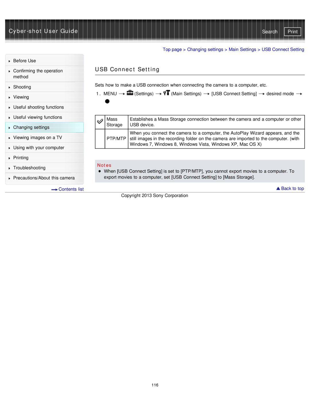 Sony DSCTF1/L, DSC-TF1/LC, DSCTF1B, DSCTF1/B, DSCTF1/R, DSCTF1R, DSCTF1L manual USB Connect Setting, Ptp/Mtp 