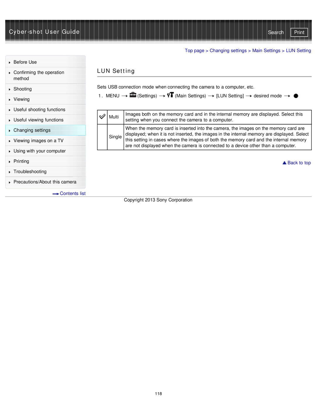 Sony DSCTF1L, DSC-TF1/LC, DSCTF1B, DSCTF1/B, DSCTF1/R, DSCTF1/L, DSCTF1R manual LUN Setting 