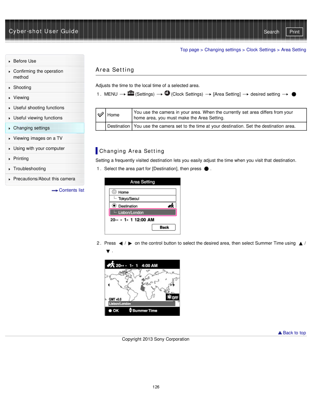 Sony DSC-TF1/LC, DSCTF1B, DSCTF1/B, DSCTF1/R, DSCTF1/L, DSCTF1R, DSCTF1L manual Changing Area Setting 