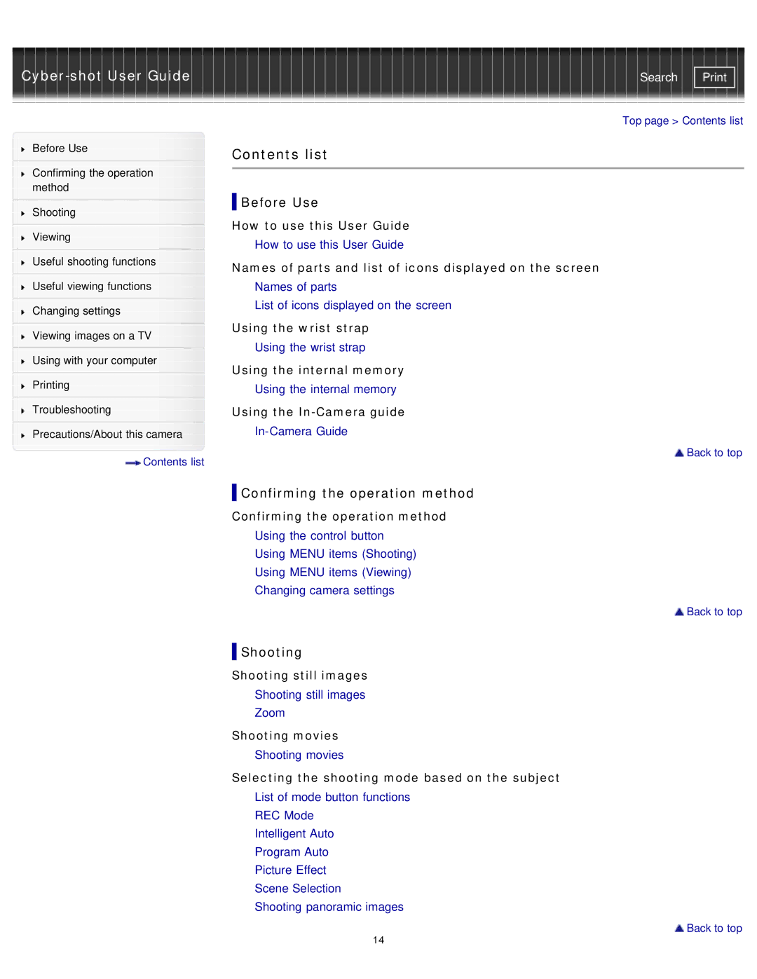 Sony DSC-TF1/LC, DSCTF1B, DSCTF1/B, DSCTF1/R, DSCTF1/L, DSCTF1R, DSCTF1L manual Contents list 