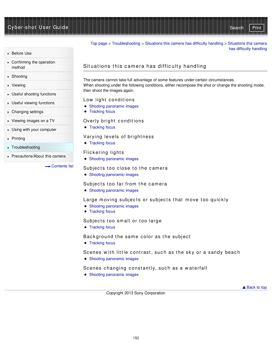 Sony DSCTF1R, DSC-TF1/LC, DSCTF1B, DSCTF1/B, DSCTF1/R, DSCTF1/L, DSCTF1L manual Situations this camera has difficulty handling 