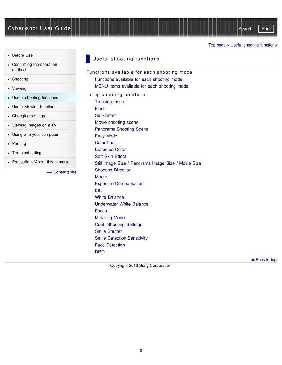 Sony DSCTF1L, DSC-TF1/LC, DSCTF1B, DSCTF1/B, DSCTF1/R, DSCTF1/L, DSCTF1R manual Useful shooting functions 