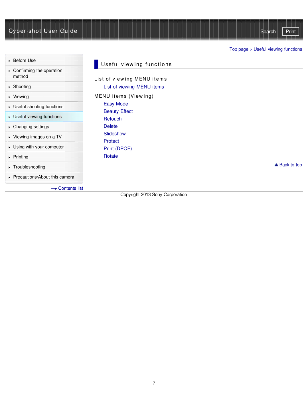 Sony DSC-TF1/LC, DSCTF1B, DSCTF1/B, DSCTF1/R manual Useful viewing functions, List of viewing Menu items, Menu items Viewing 