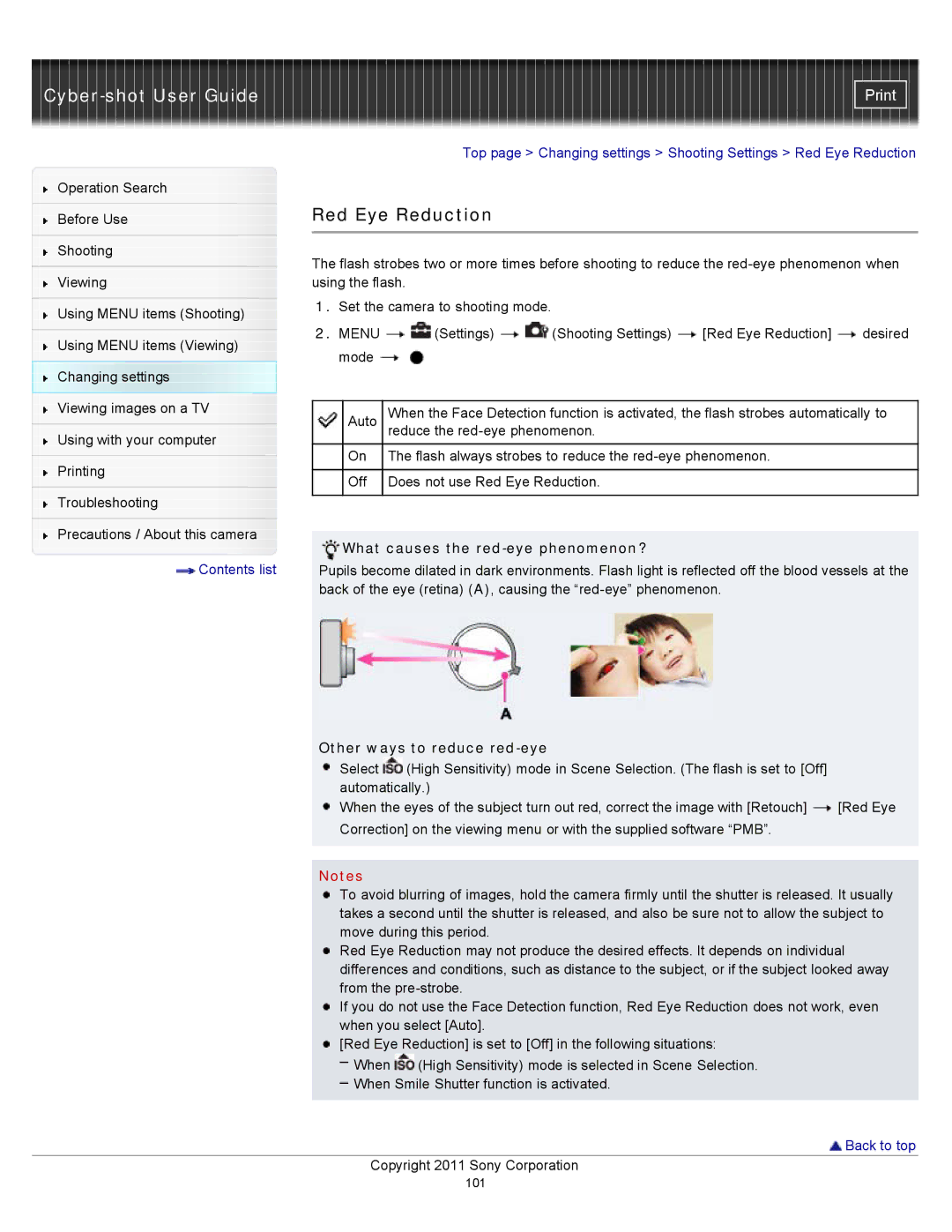 Sony DSC-W510 manual Red Eye Reduction, What causes the red-eye phenomenon?, Other ways to reduce red-eye 