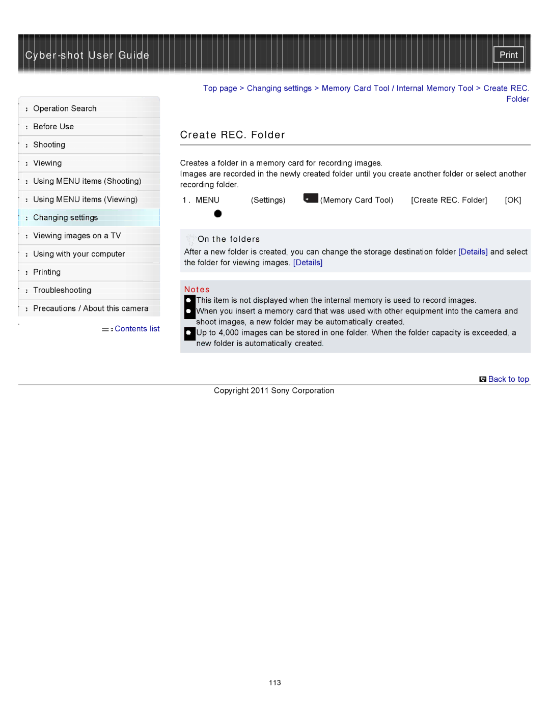 Sony DSC-W510 manual Create REC. Folder, On the folders 