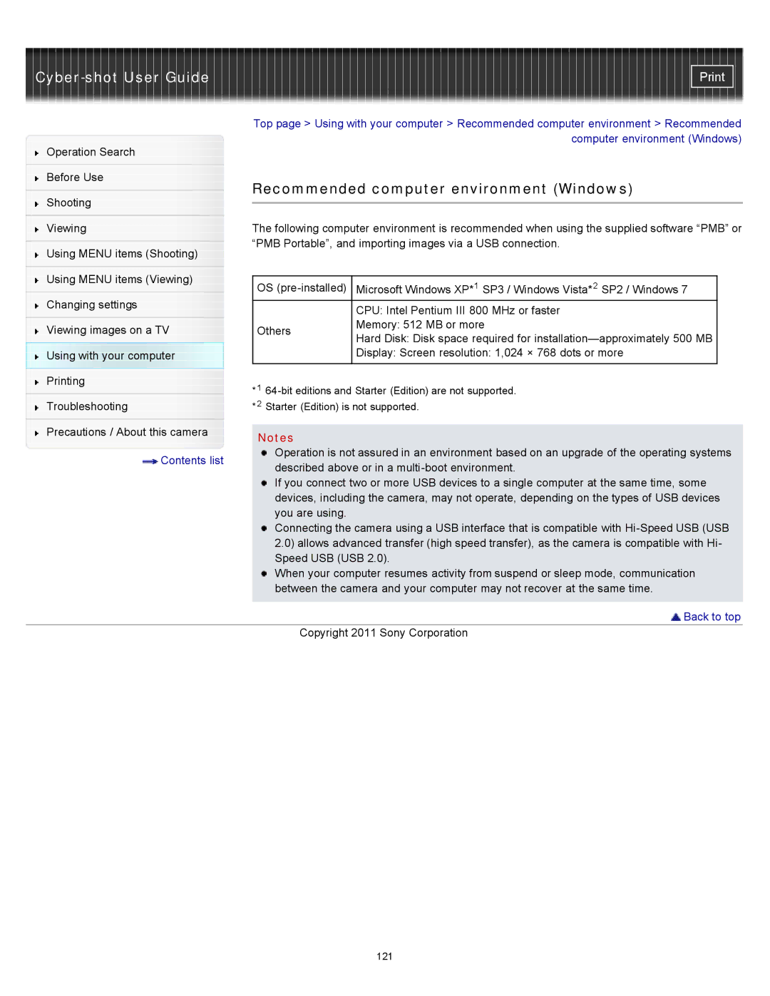 Sony DSC-W510 manual Recommended computer environment Windows 