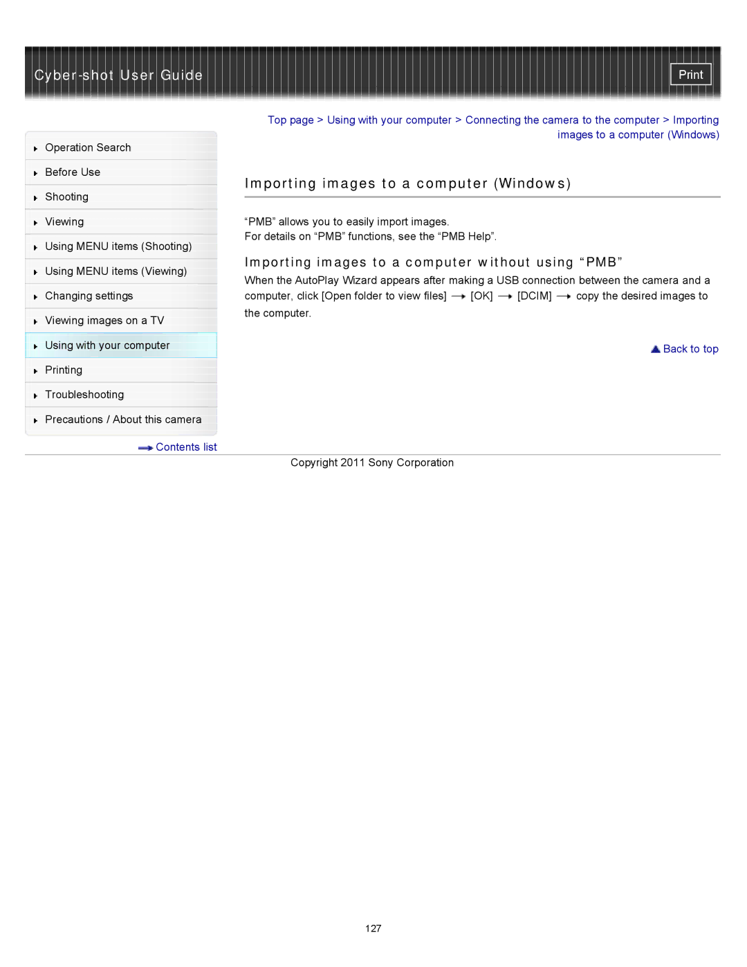 Sony DSC-W510 manual Importing images to a computer Windows, Importing images to a computer without using PMB 