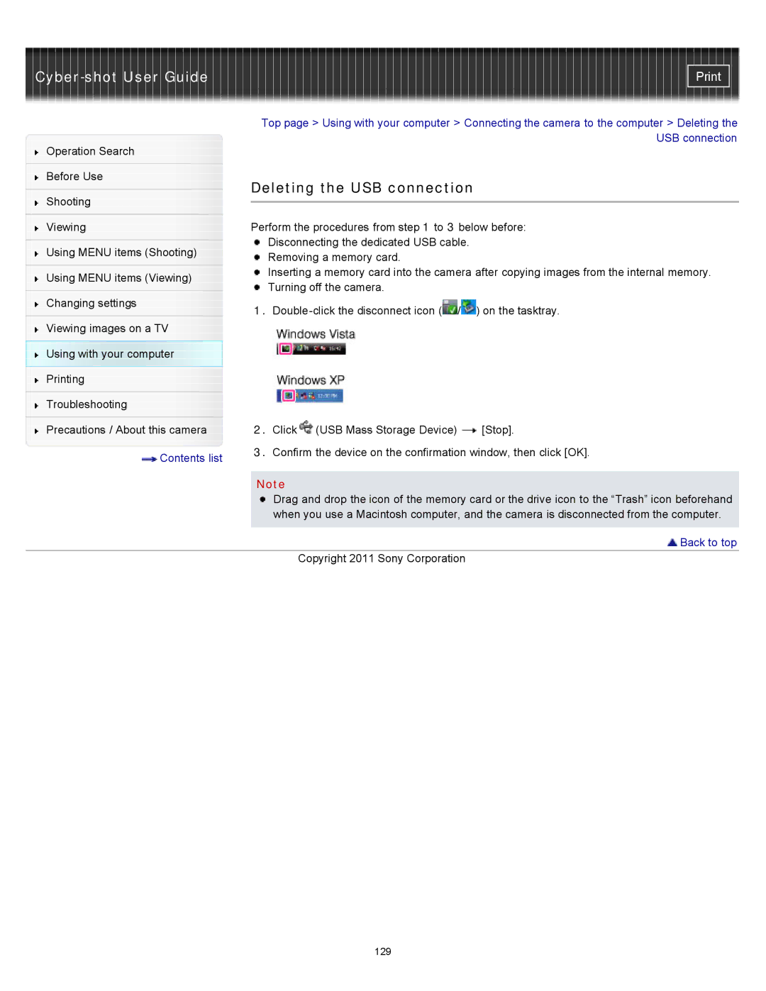 Sony DSC-W510 manual Deleting the USB connection 