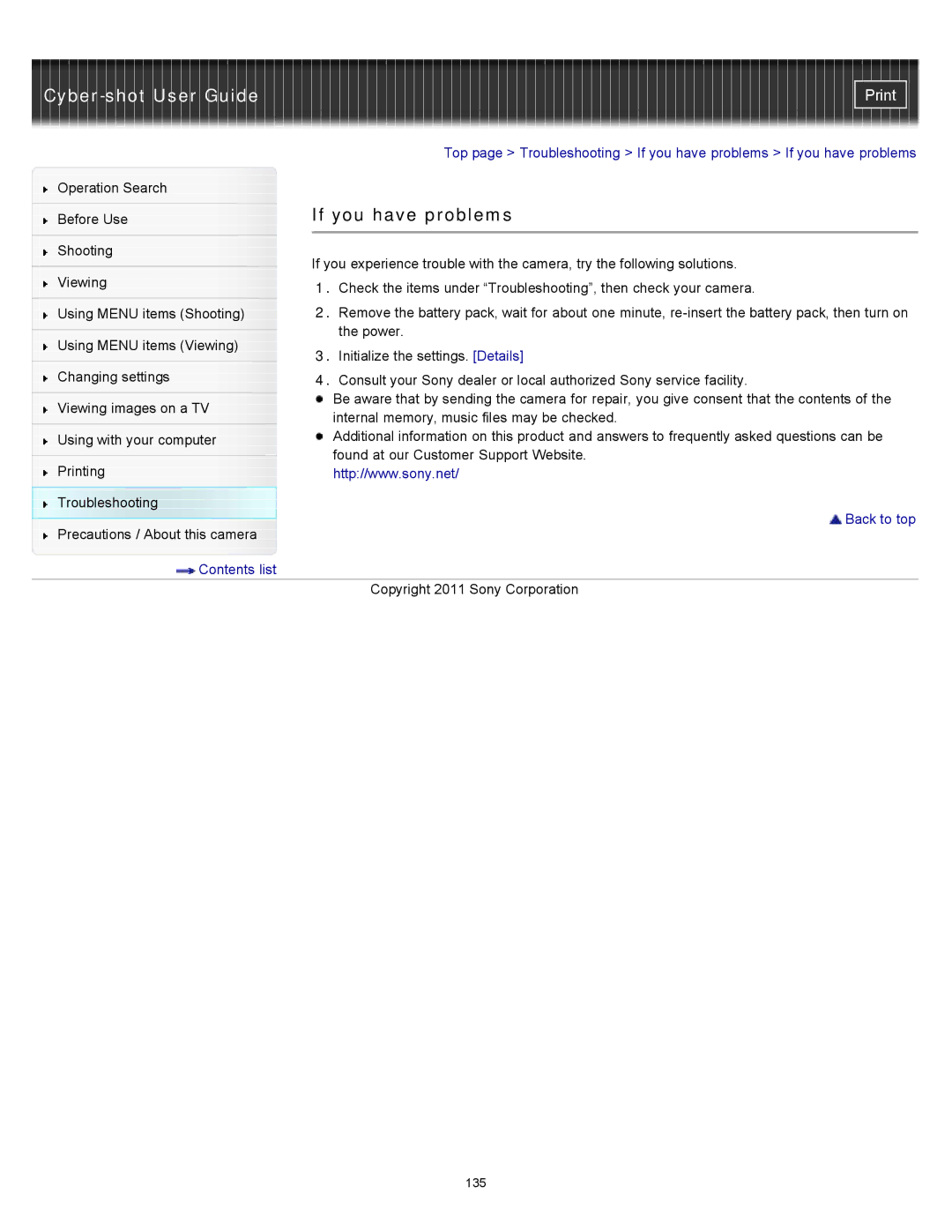 Sony DSC-W510 manual If you have problems 